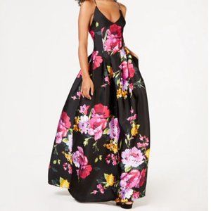 Black Floral Print BCX Formal Dress